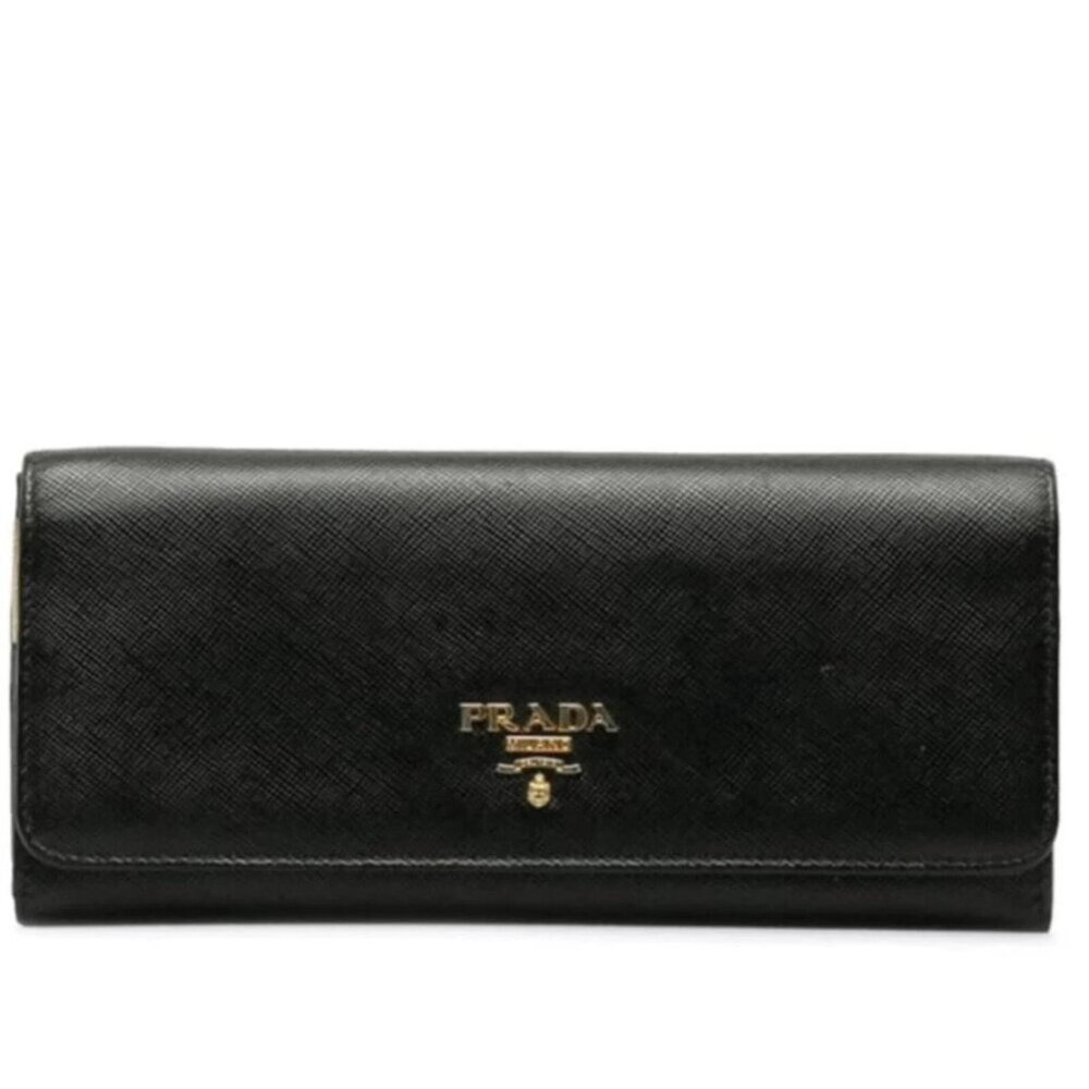 PRADA Black Saffiano Leather Long Wallet 175-082825
